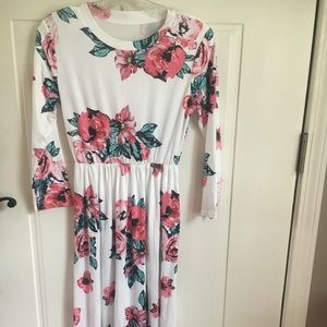 White with floral maxi dress